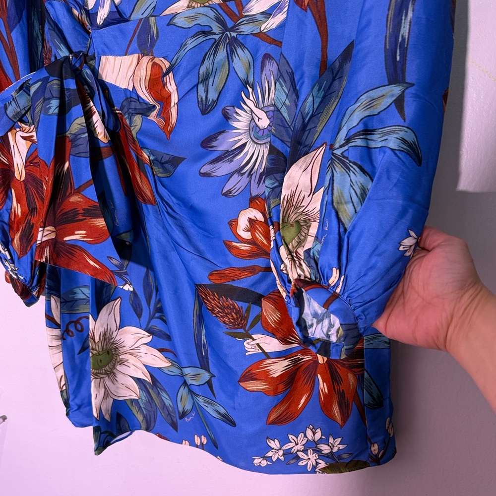 NWT FarmRio Floral Silk Blue Mini Dress XS - Picture 12 of 12